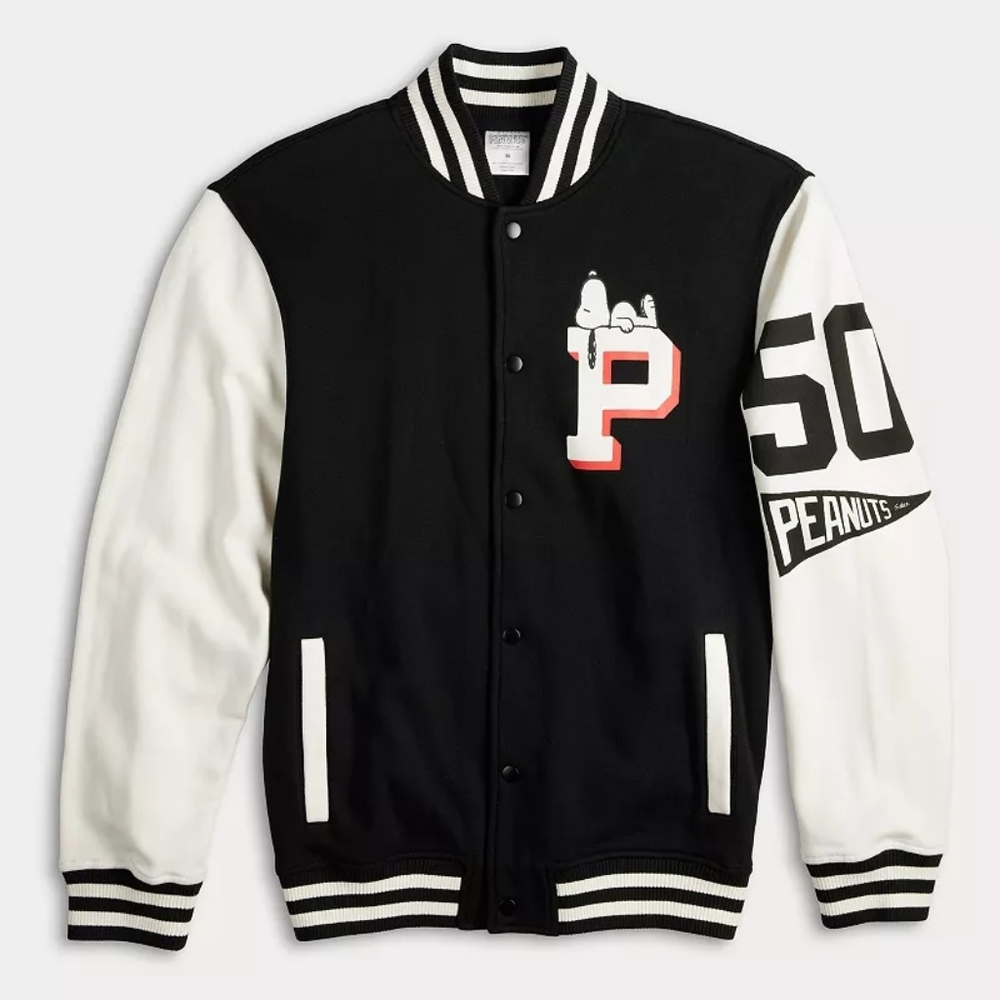 Peanuts Snoopy Black and White Varsity Bomber Jacket